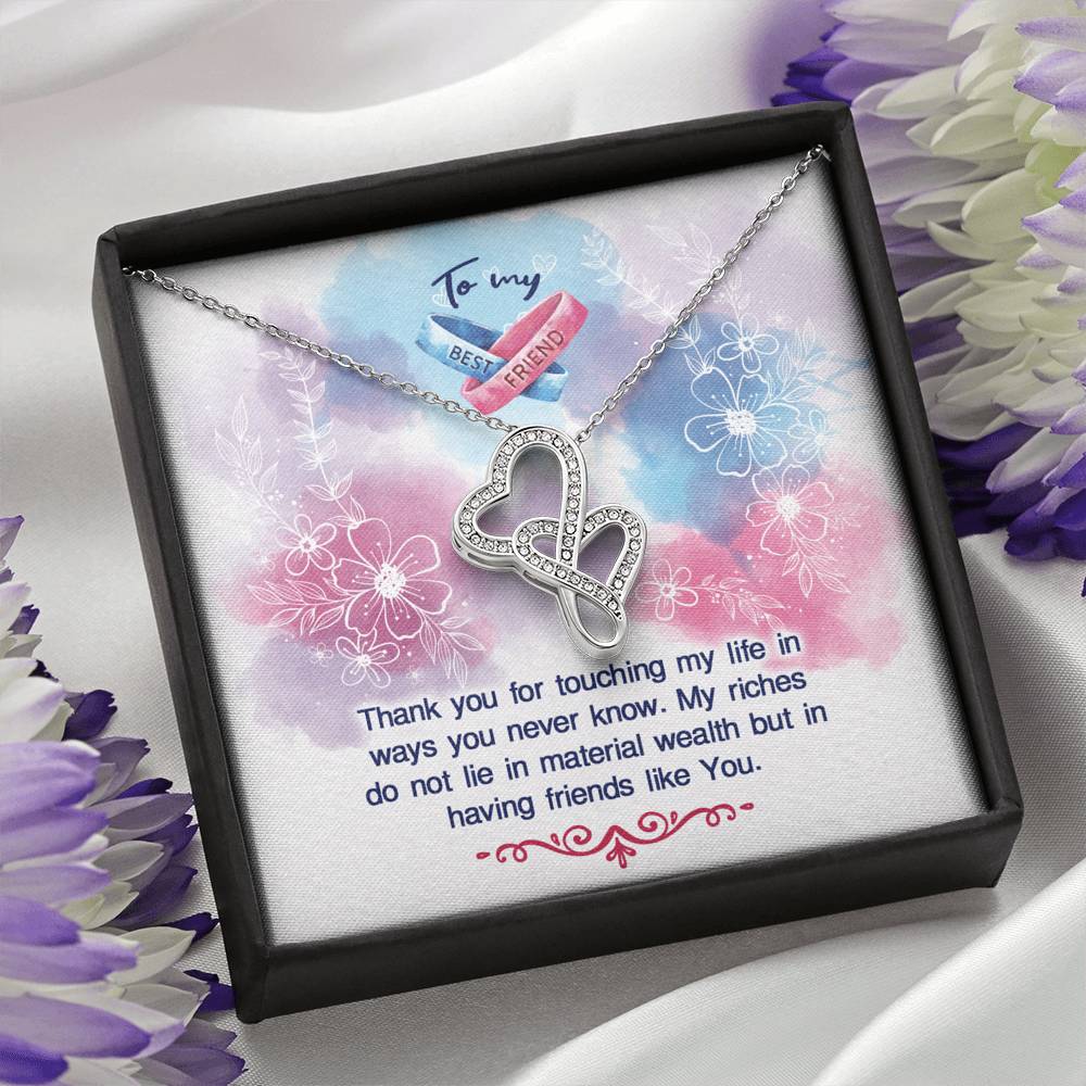 TO MY BEST FRIEND "MY RICHES" DOUBLE HEARTS NECKLACE GIFT SET - ON CLOUD NINE GIFTS