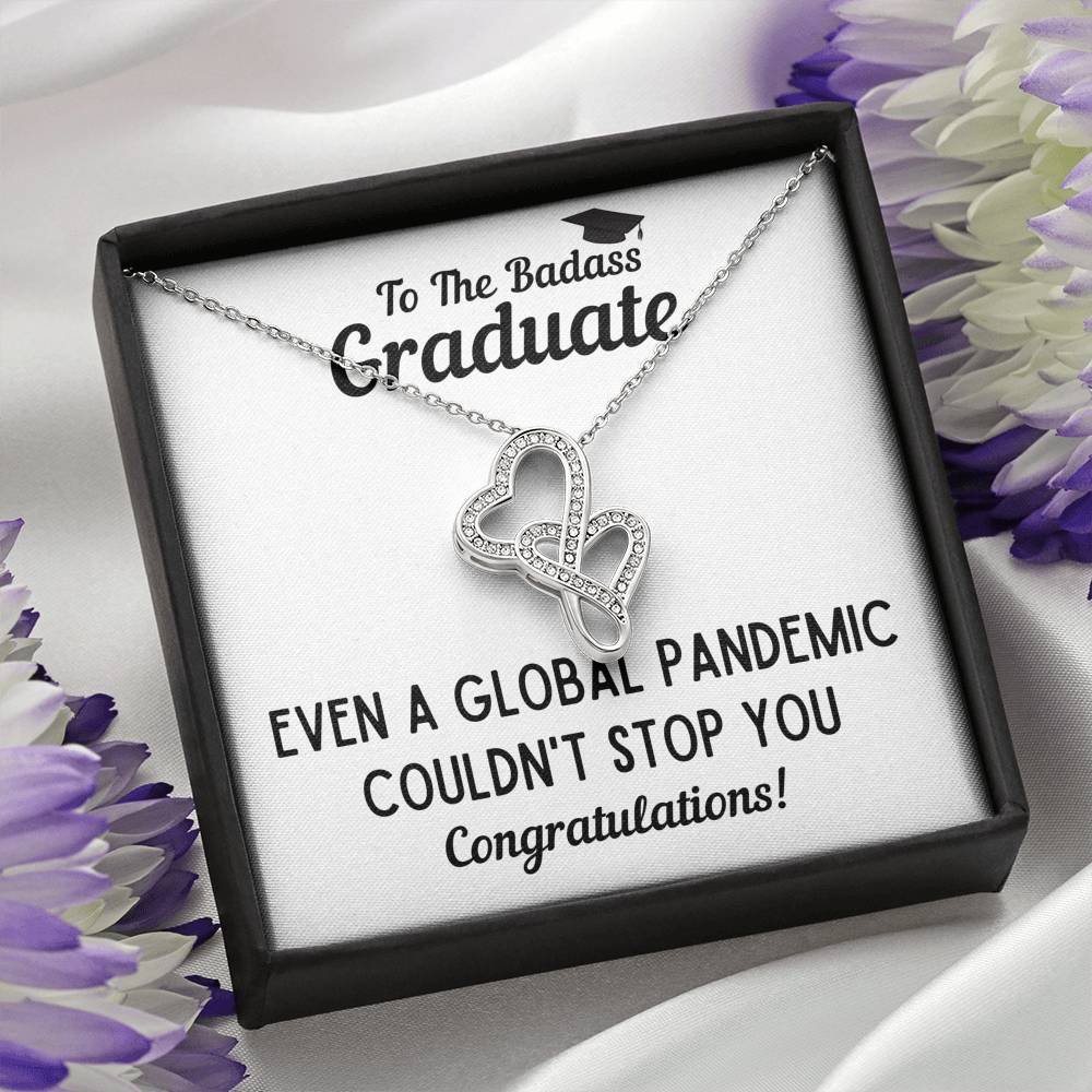 TO THE BADASS GRADUATE STOP DOUBLE HEARTS NECKLACE GIFT SET - ON CLOUD NINE GIFTS