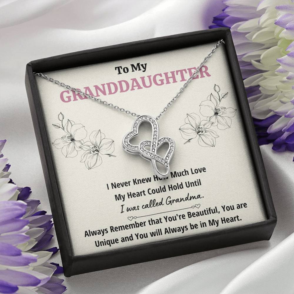 TO MY GRANDDAUGHTER "CALLED GRANDMA" DOUBLE HEARTS NECKLACE GIFT SET - ON CLOUD NINE GIFTS
