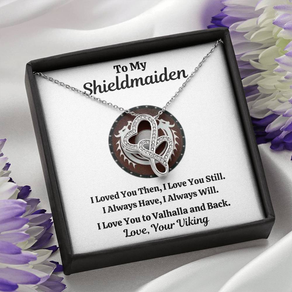 TO MY SHIELDMAIDEN "ALWAYS WILL - RED" DOUBLE HEARTS NECKLACE GIFT SET - ON CLOUD NINE GIFTS