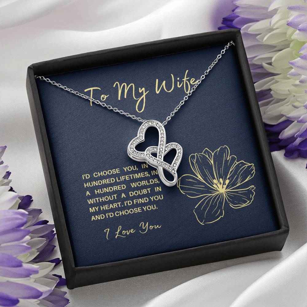 TO MY WIFE "HUNDRED LIFETIMES" DOUBLE HEARTS NECKLACE GIFT SET - ON CLOUD NINE GIFTS