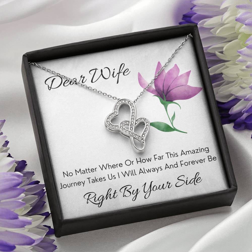 DEAR WIFE "BY YOUR SIDE" DOUBLE HEARTS NECKLACE GIFT SET - ON CLOUD NINE GIFTS