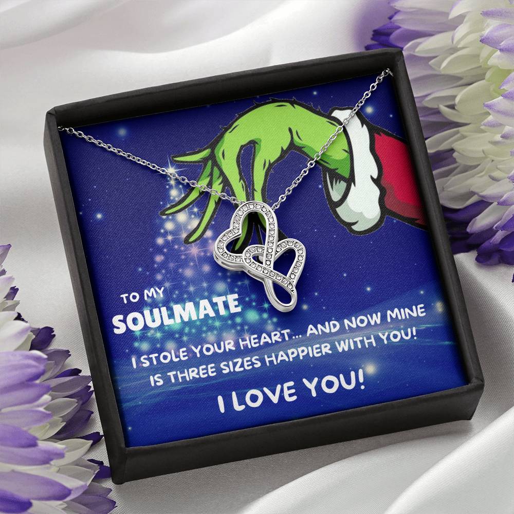 TO MY SOULMATE "THREE SIZES HAPPIER - TREE" DOUBLE HEARTS NECKLACE GIFT SET - ON CLOUD NINE GIFTS