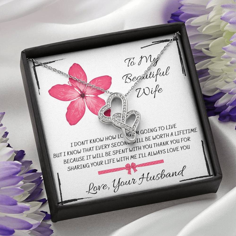 TO MY BEAUTIFUL WIFE "EVERY SECOND" DOUBLE HEARTS NECKLACE GIFT SET - ON CLOUD NINE GIFTS