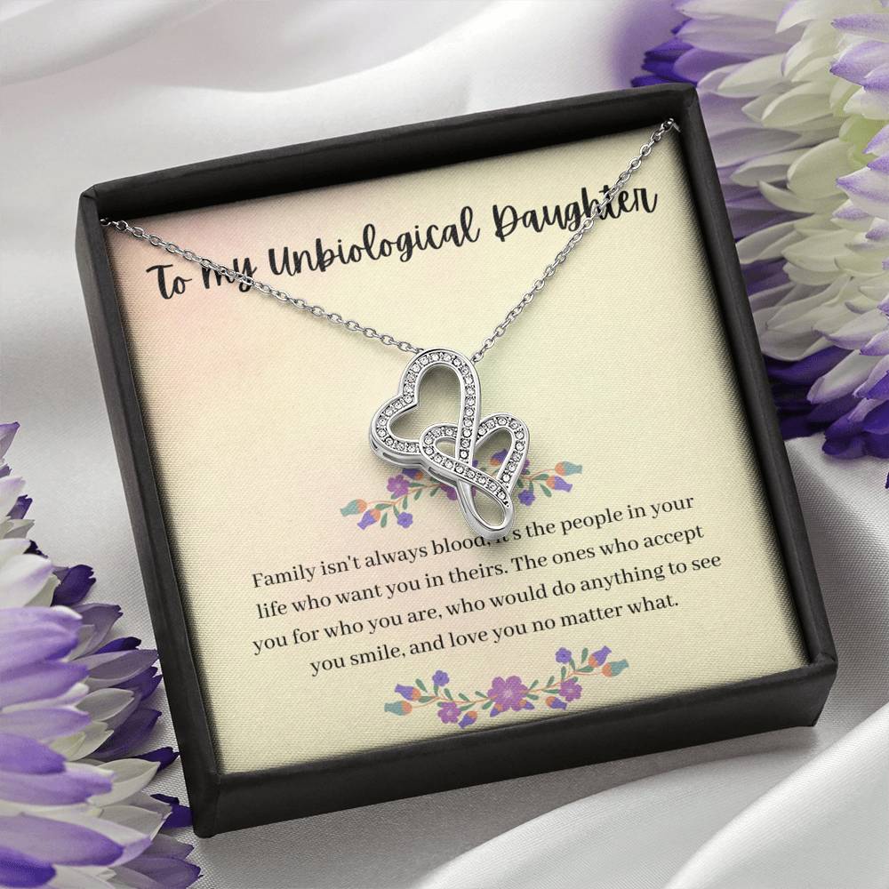 TO MY UNBIOLOGICAL DAUGHTER "SMILE" DOUBLE HEARTS NECKLACE GIFT SET - ON CLOUD NINE GIFTS