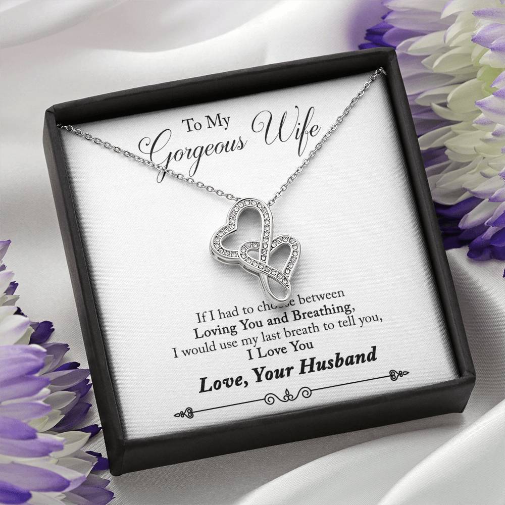 TO MY GORGEOUS WIFE "BREATHING - SO" DOUBLE HEARTS NECKLACE GIFT SET - ON CLOUD NINE GIFTS