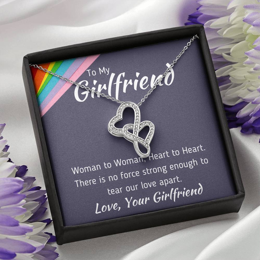 TO MY GIRLFRIEND "WOMAN TO WOMAN" DOUBLE HEARTS NECKLACE GIFT SET - ON CLOUD NINE GIFTS