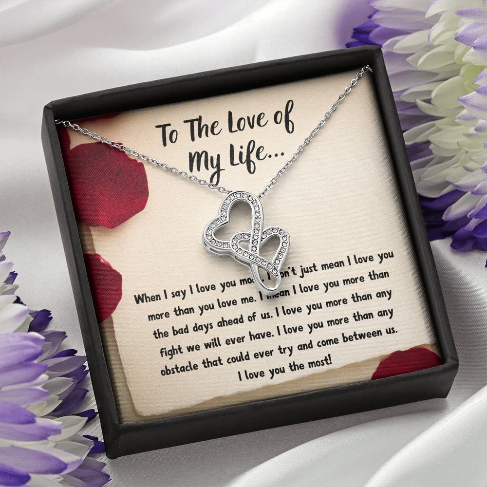 TO THE LOVE OF MY LIFE "LOVE NOTE" DOUBLE HEARTS NECKLACE GIFT SET - ON CLOUD NINE GIFTS