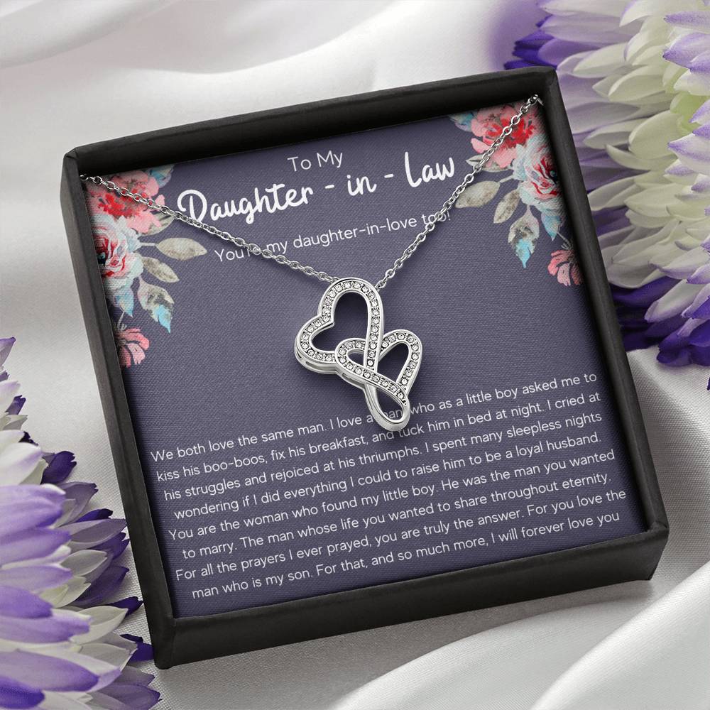 TO MY DAUGHTER IN LAW "DAUGHTER IN LOVE" DOUBLE HEARTS NECKLACE GIFT SET - ON CLOUD NINE GIFTS