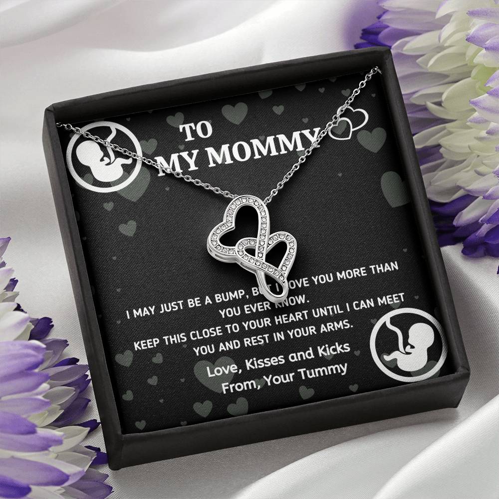 TO MY MOMMY "BABY IN TUMMY" DOUBLE HEARTS NECKLACE GIFT SET - ON CLOUD NINE GIFTS
