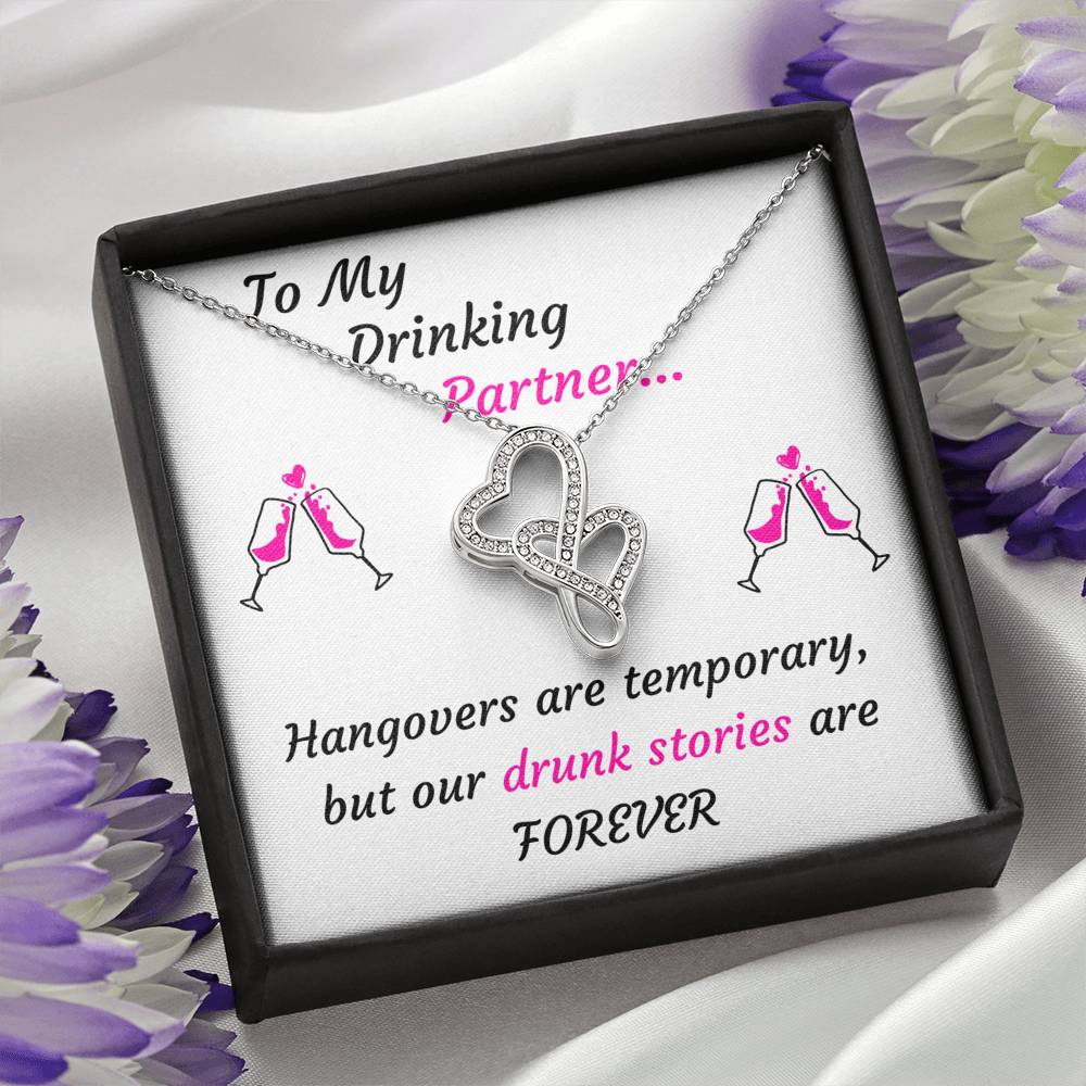 DRINKING PARTNERS DOUBLE HEARTS NECKLACE GIFT SET - ON CLOUD NINE GIFTS