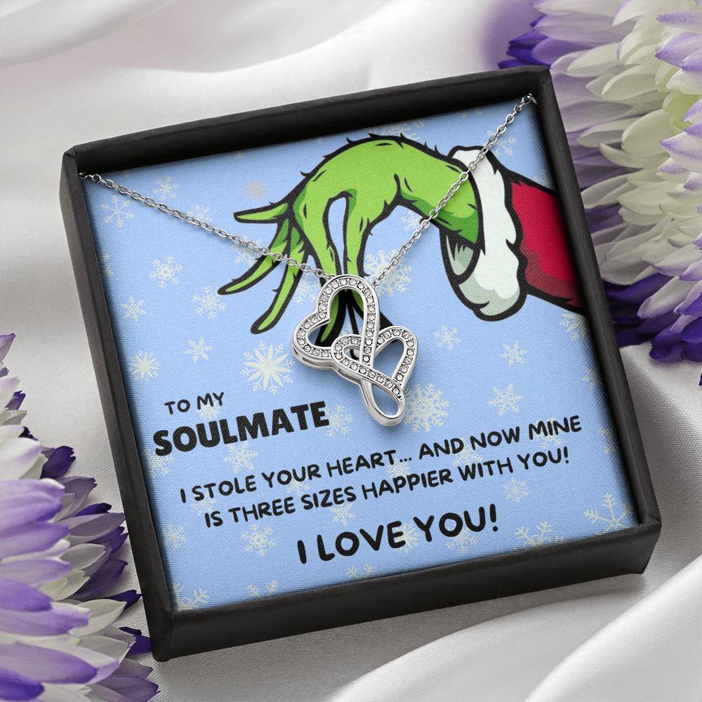 TO MY SOULMATE "THREE SIZES HAPPIER - SNOW" DOUBLE HEARTS NECKLACE GIFT SET - ON CLOUD NINE GIFTS