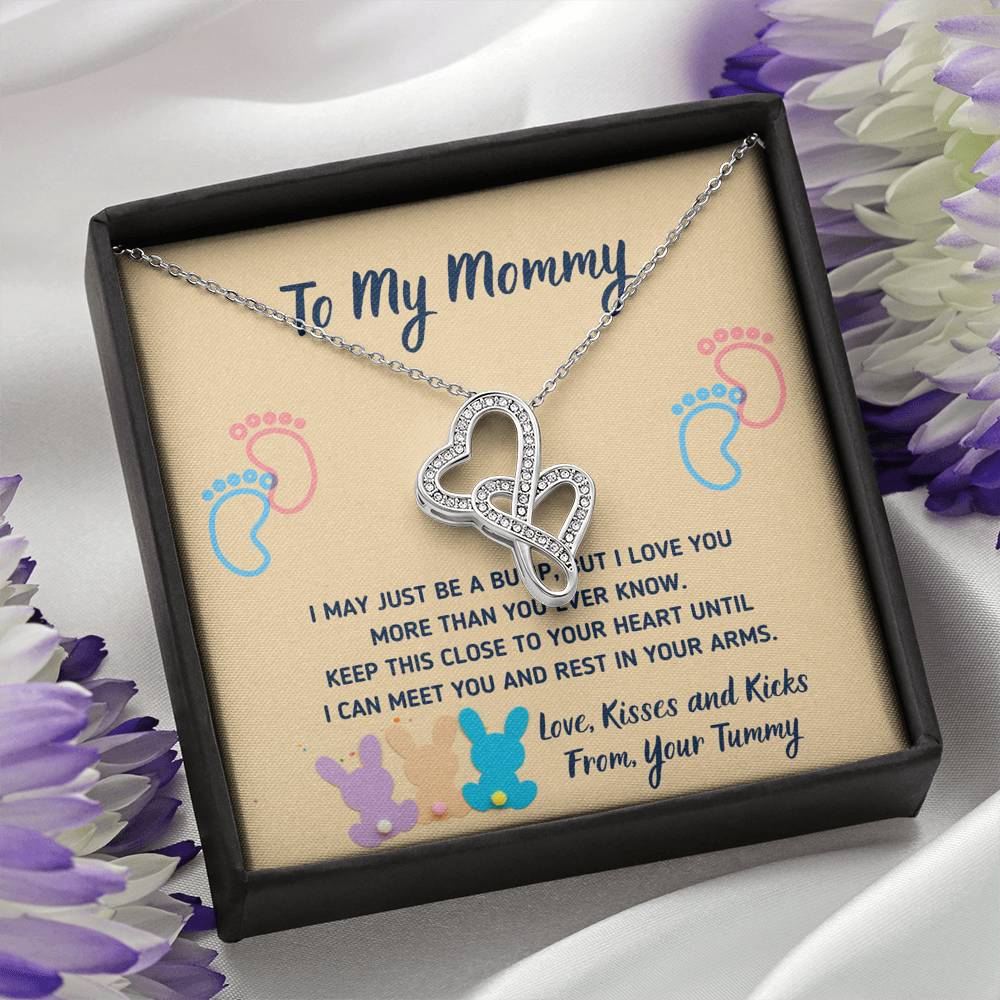 TO MY MOMMY "CUTE BUNNIES" DOUBLE HEARTS NECKLACE GIFT SET - ON CLOUD NINE GIFTS