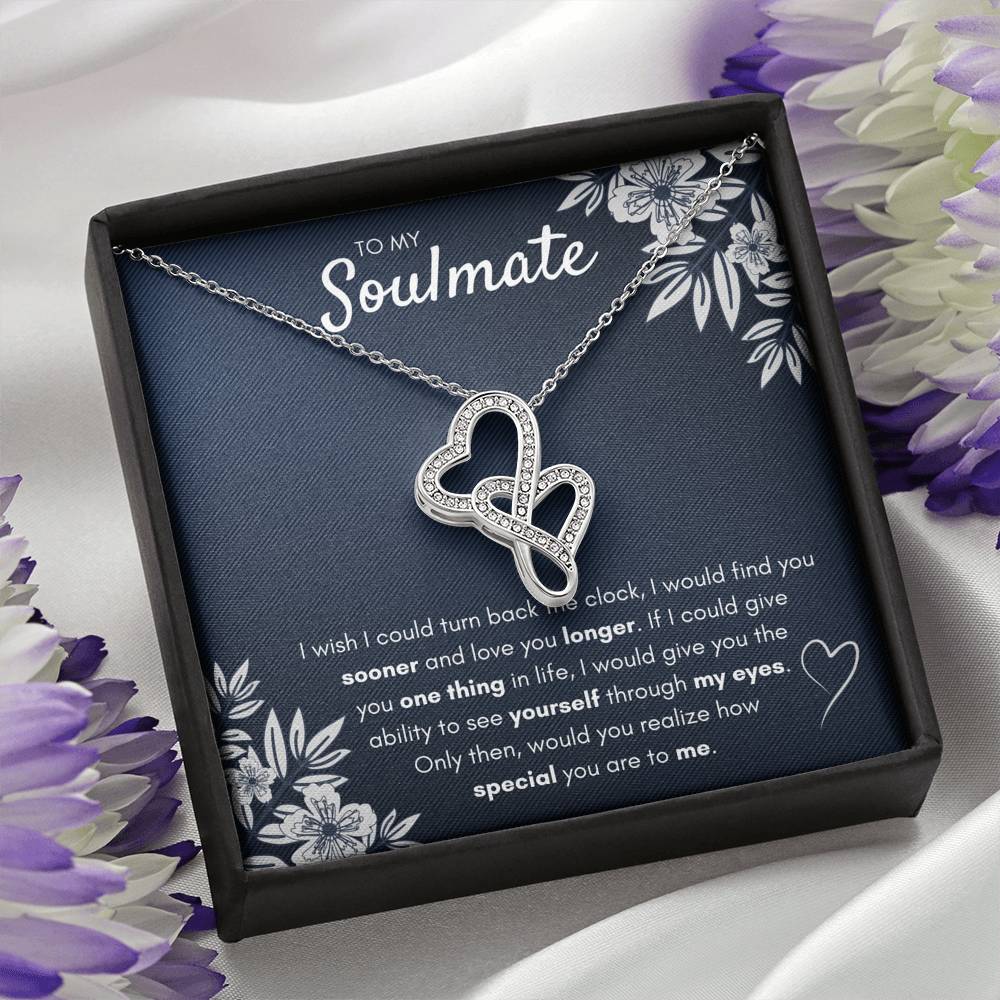 TO MY SOULMATE "FIND YOU SOONER" DOUBLE HEARTS NECKLACE GIFT SET - ON CLOUD NINE GIFTS