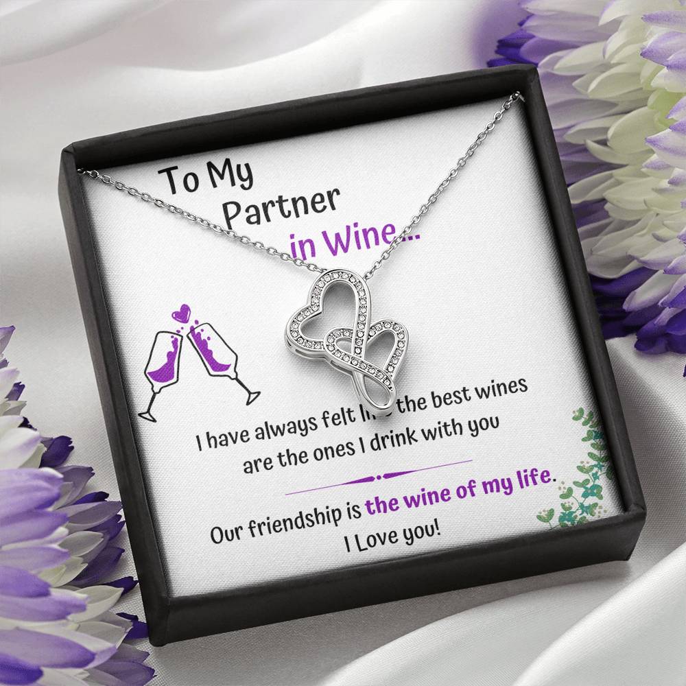 TO MY PARTNER IN WINE DOUBLE HEARTS NECKLACE GIFT SET - ON CLOUD NINE GIFTS