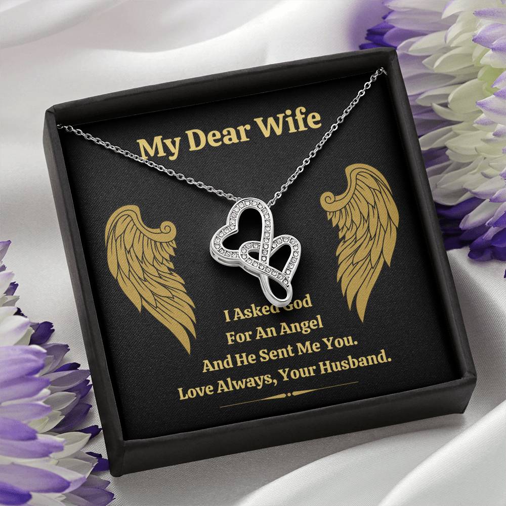 DEAR WIFE "ANGEL" DOUBLE HEARTS NECKLACE GIFT SET - ON CLOUD NINE GIFTS