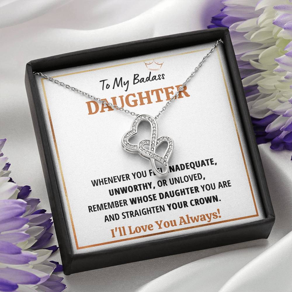 TO MY BADASS DAUGHTER CROWN DOUBLE HEARTS NECKLACE GIFT SET - ON CLOUD NINE GIFTS