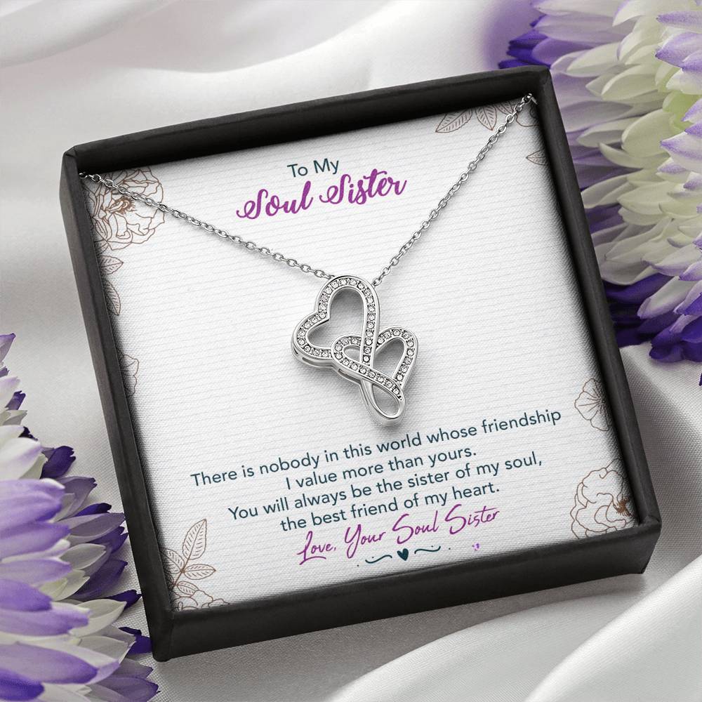 TO MY SOUL SISTER "THIS WORLD - SO" DOUBLE HEARTS NECKLACE GIFT SET - ON CLOUD NINE GIFTS