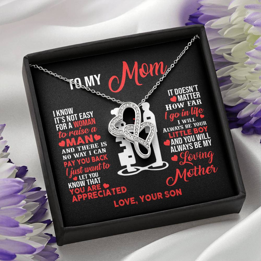 TO MY MOM LITTLE BOY DOUBLE HEARTS NECKLACE GIFT SET - ON CLOUD NINE GIFTS