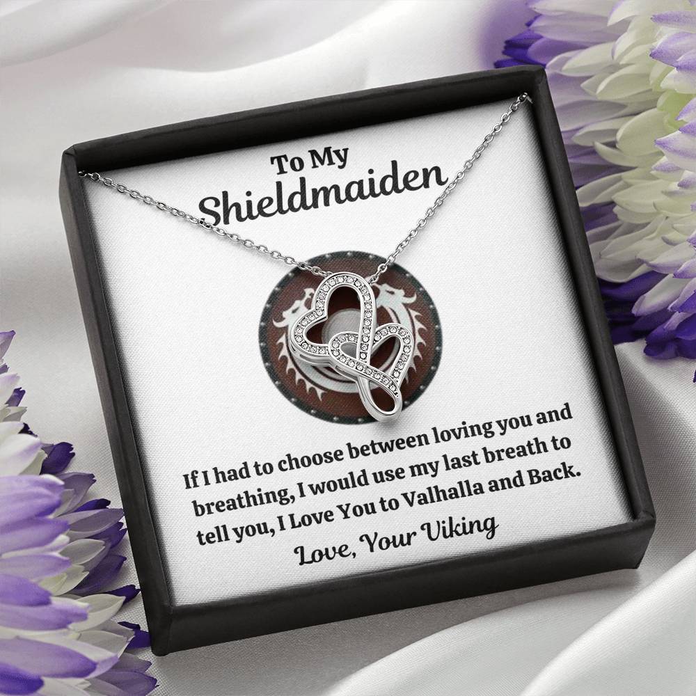 TO MY SHIELDMAIDEN "BREATHING - RED" DOUBLE HEARTS NECKLACE GIFT SET - ON CLOUD NINE GIFTS