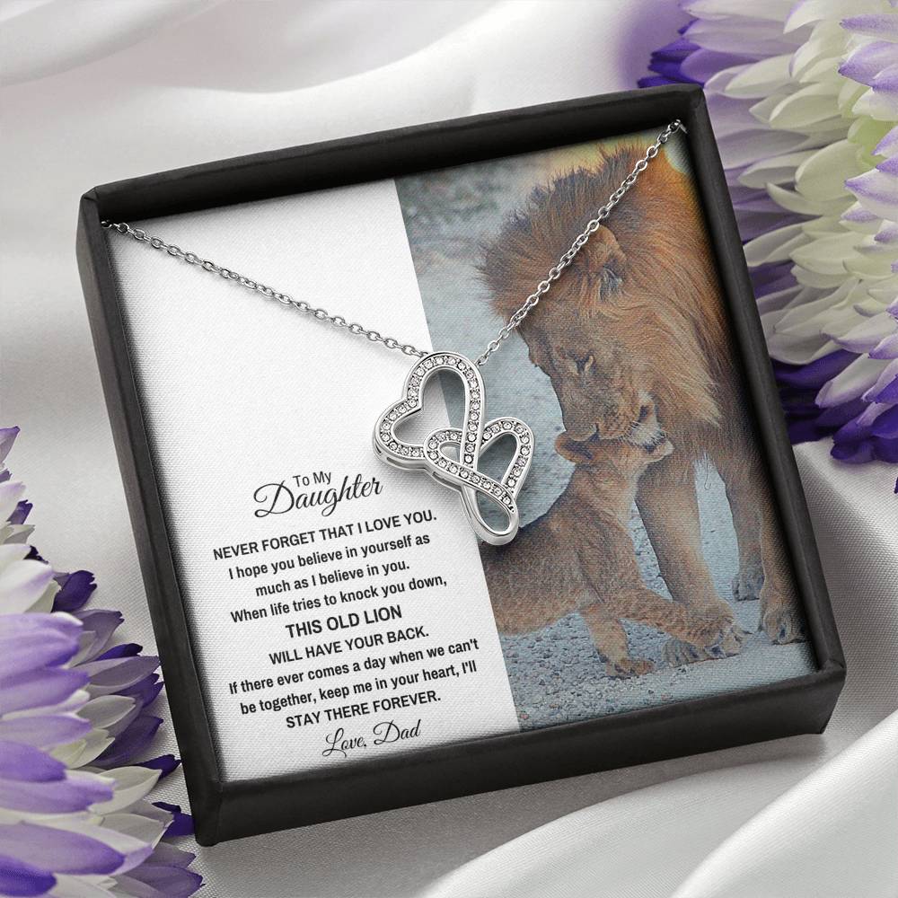 TO MY DAUGHTER "THIS OLD LION" DOUBLE HEARTS NECKLACE GIFT SET - ON CLOUD NINE GIFTS