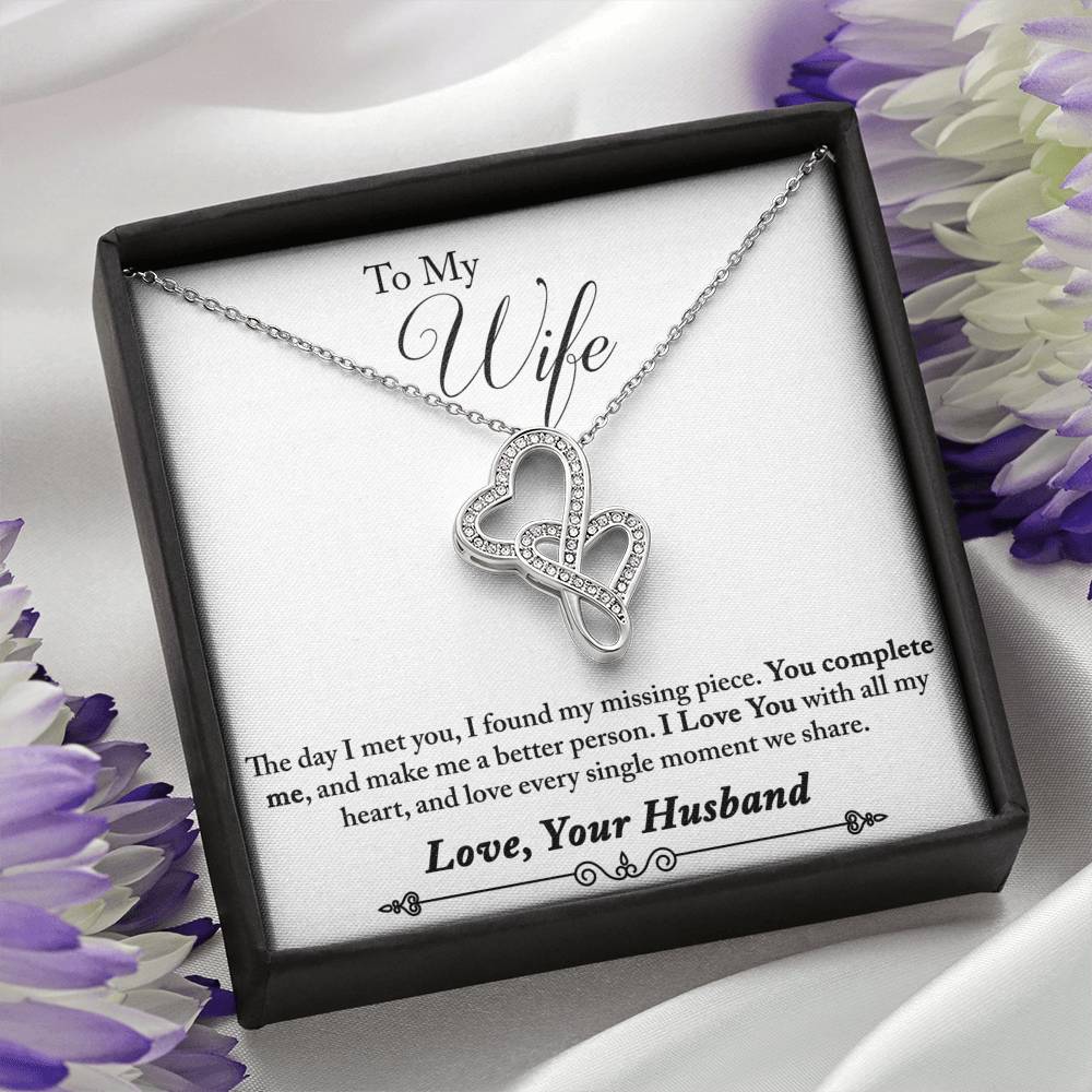 TO MY WIFE "MISSING PIECE - SO" DOUBLE HEARTS NECKLACE GIFT SET - ON CLOUD NINE GIFTS