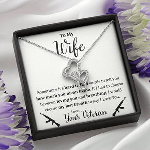 TO MY WIFE "VETERAN - BREATHING" DOUBLE HEARTS NECKLACE GIFT SET - ON CLOUD NINE GIFTS
