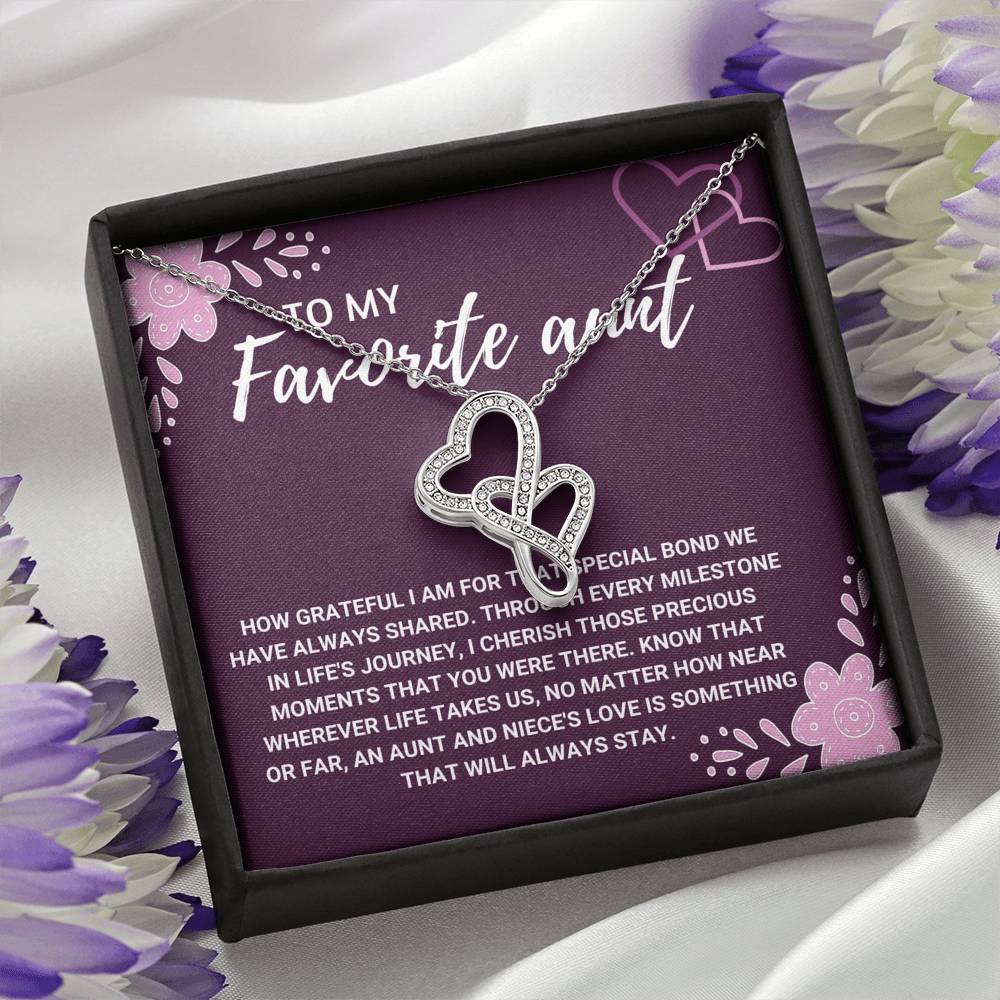 TO MY FAVORITE AUNT "LOVE WILL ALWAYS STAY" DOUBLE HEARTS NECKLACE GIFT SET - ON CLOUD NINE GIFTS