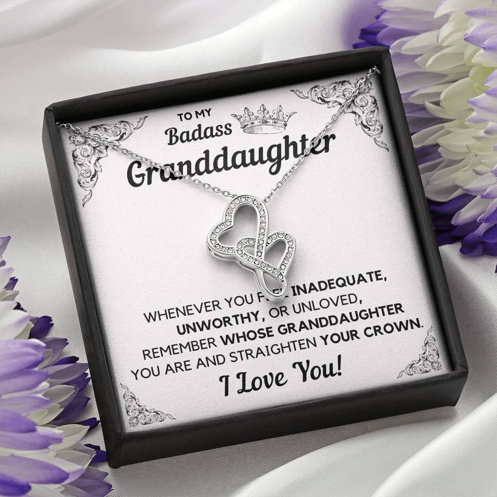 TO MY BADASS GRANDDAUGHTER CROWN DECORATION DOUBLE HEARTS NECKLACE GIFT SET - ON CLOUD NINE GIFTS