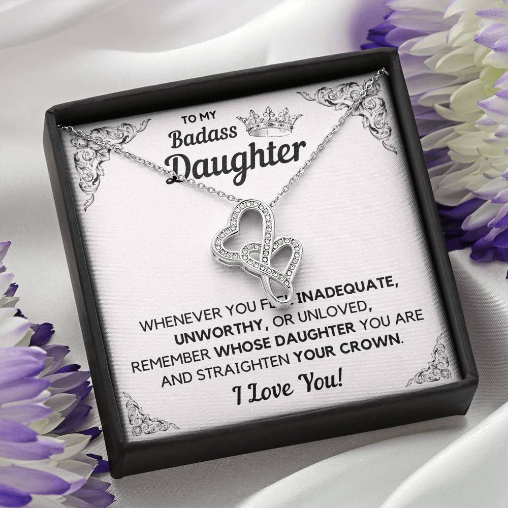 TO MY BADASS DAUGHTER CROWN DECORATION DOUBLE HEARTS NECKLACE GIFT SET - ON CLOUD NINE GIFTS