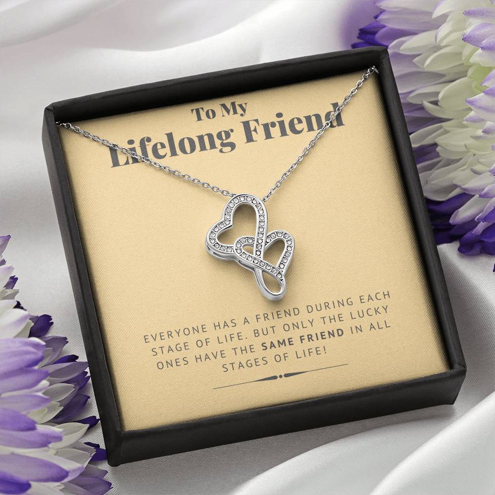 TO MY LIFELONG FRIEND "SAME FRIEND" DOUBLE HEARTS NECKLACE GIFT SET - ON CLOUD NINE GIFTS