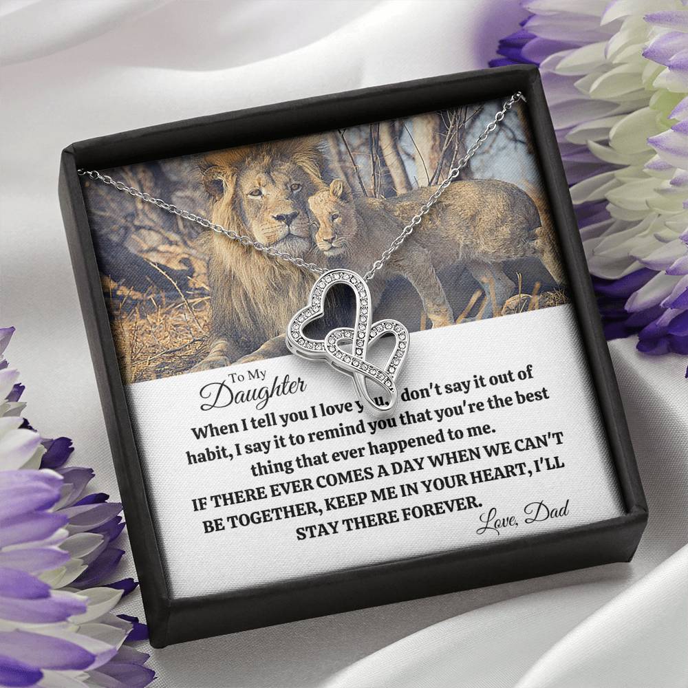 TO MY DAUGHTER "OUT OF HABIT - LION" DOUBLE HEARTS NECKLACE GIFT SET - ON CLOUD NINE GIFTS