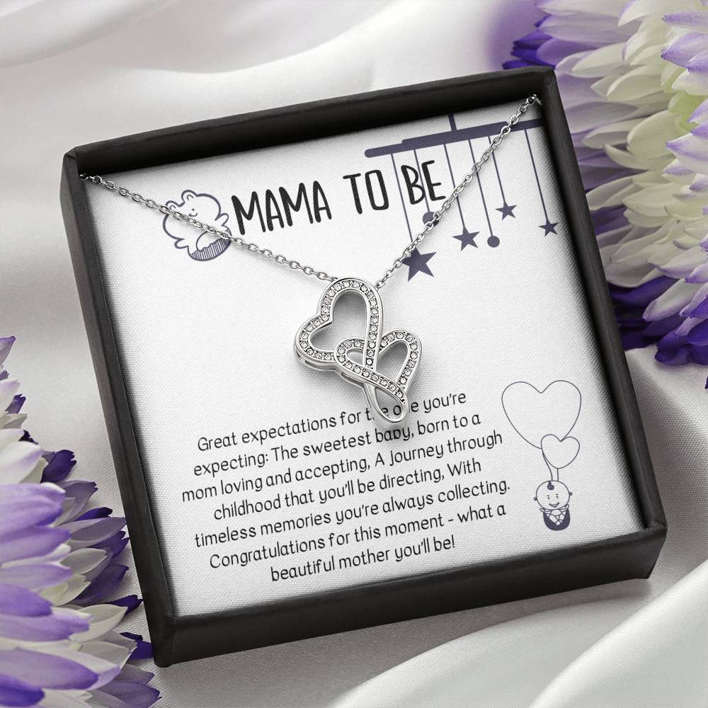 MAMA TO BE "BEAUTIFUL MOTHER" DOUBLE HEARTS NECKLACE GIFT SET - ON CLOUD NINE GIFTS