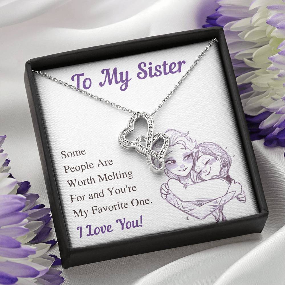 TO MY SISTER WORTH MELTING DOUBLE HEARTS NECKLACE GIFT SET - ON CLOUD NINE GIFTS