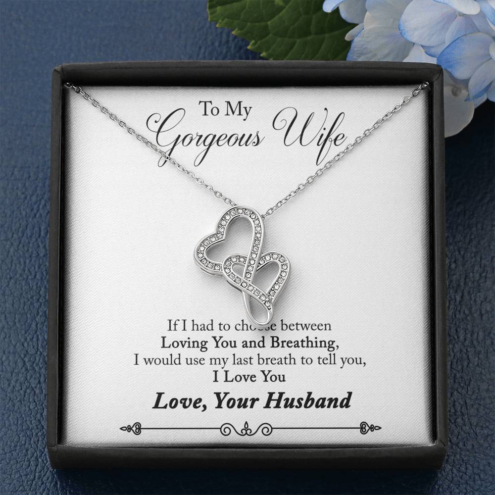 TO MY GORGEOUS WIFE "BREATHING - SO" DOUBLE HEARTS NECKLACE GIFT SET - ON CLOUD NINE GIFTS