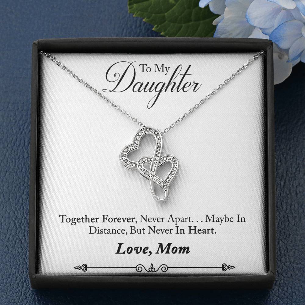 TO MY DAUGHTER "NEVER IN HEART - SO" DOUBLE HEARTS NECKLACE GIFT SET - ON CLOUD NINE GIFTS
