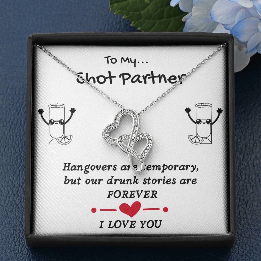 TO MY SHOT PARTNER DOUBLE HEARTS NECKLACE GIFT SET - ON CLOUD NINE GIFTS