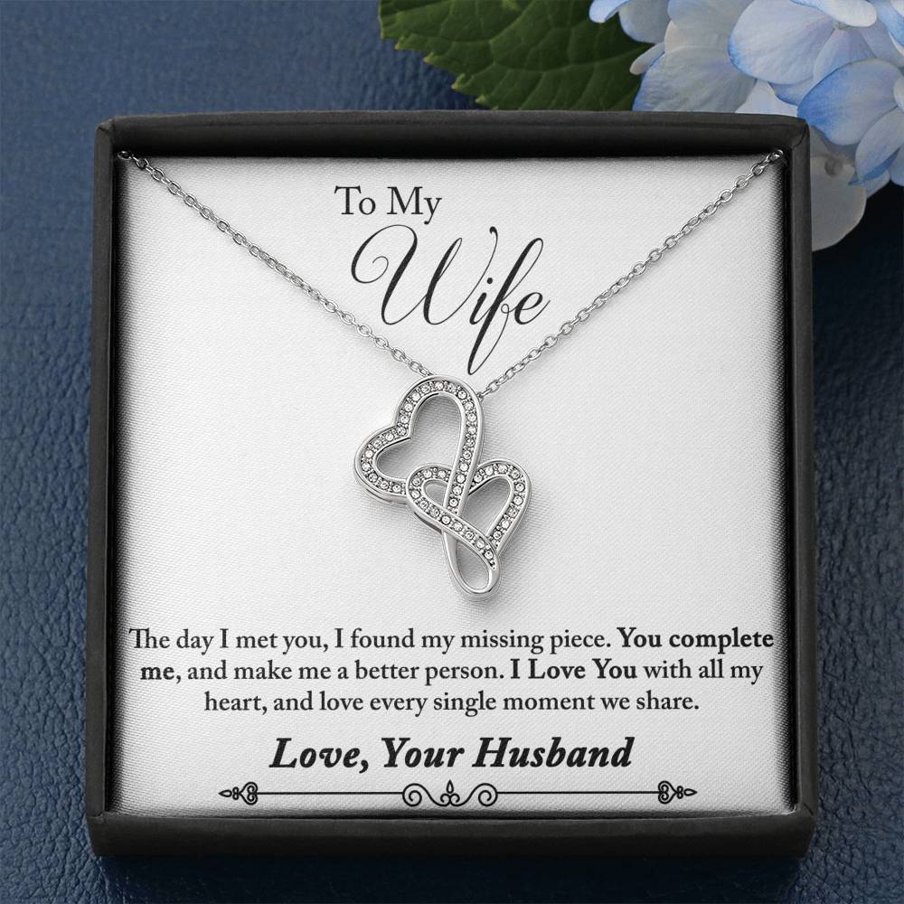 TO MY WIFE "MISSING PIECE - SO" DOUBLE HEARTS NECKLACE GIFT SET - ON CLOUD NINE GIFTS