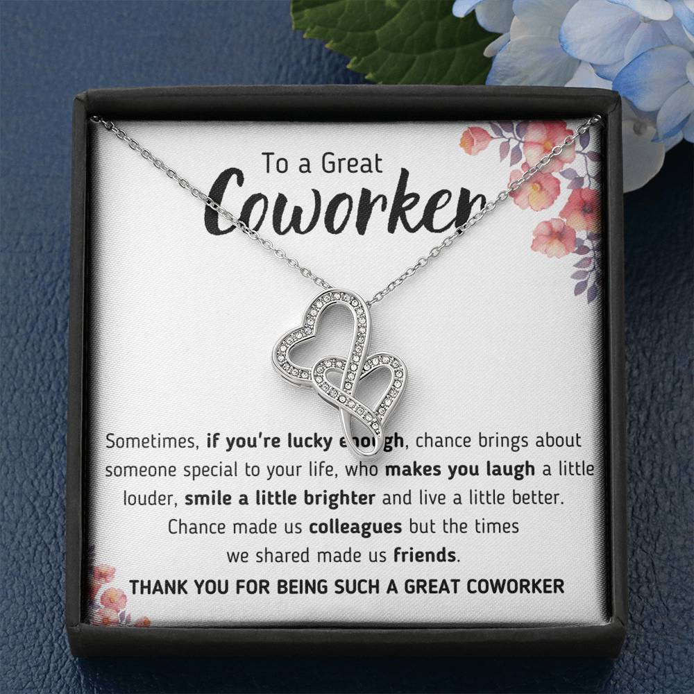 TO A GREAT COWORKER "A LITTLE BETTER" DOUBLE HEARTS NECKLACE GIFT SET - ON CLOUD NINE GIFTS