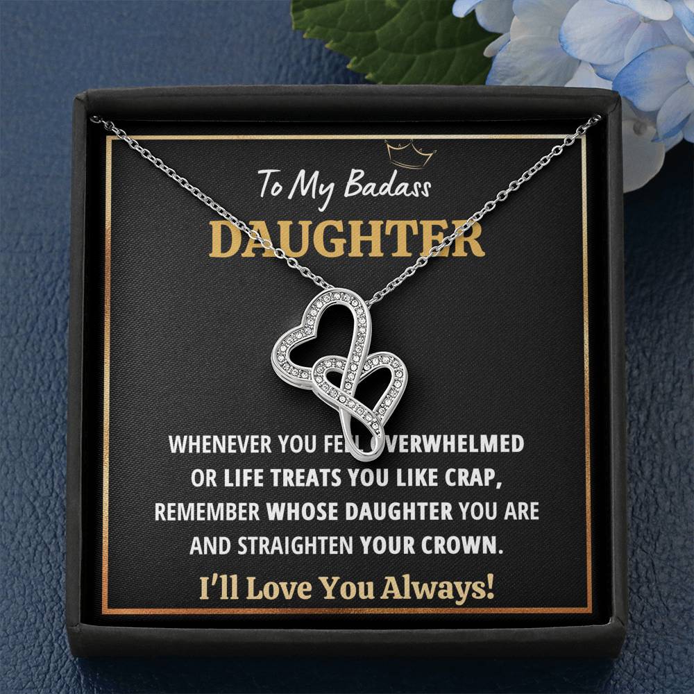 TO MY BADASS DAUGHTER "CRAP - BLACK" DOUBLE HEARTS NECKLACE GIFT SET - ON CLOUD NINE GIFTS