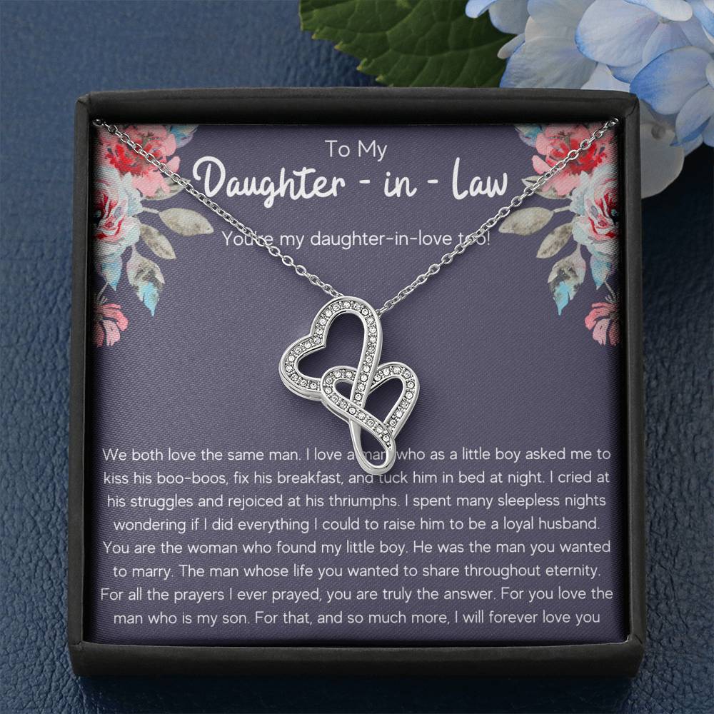 TO MY DAUGHTER IN LAW "DAUGHTER IN LOVE" DOUBLE HEARTS NECKLACE GIFT SET - ON CLOUD NINE GIFTS