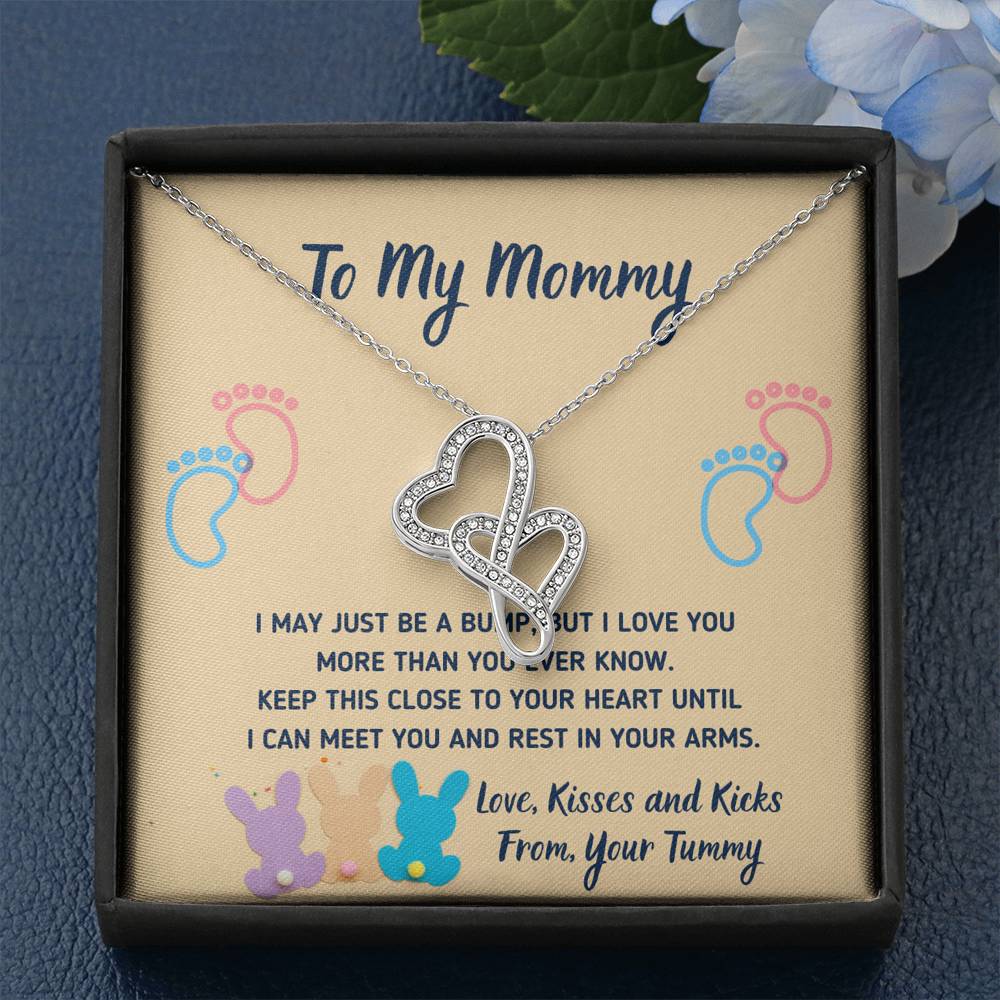 TO MY MOMMY "CUTE BUNNIES" DOUBLE HEARTS NECKLACE GIFT SET - ON CLOUD NINE GIFTS