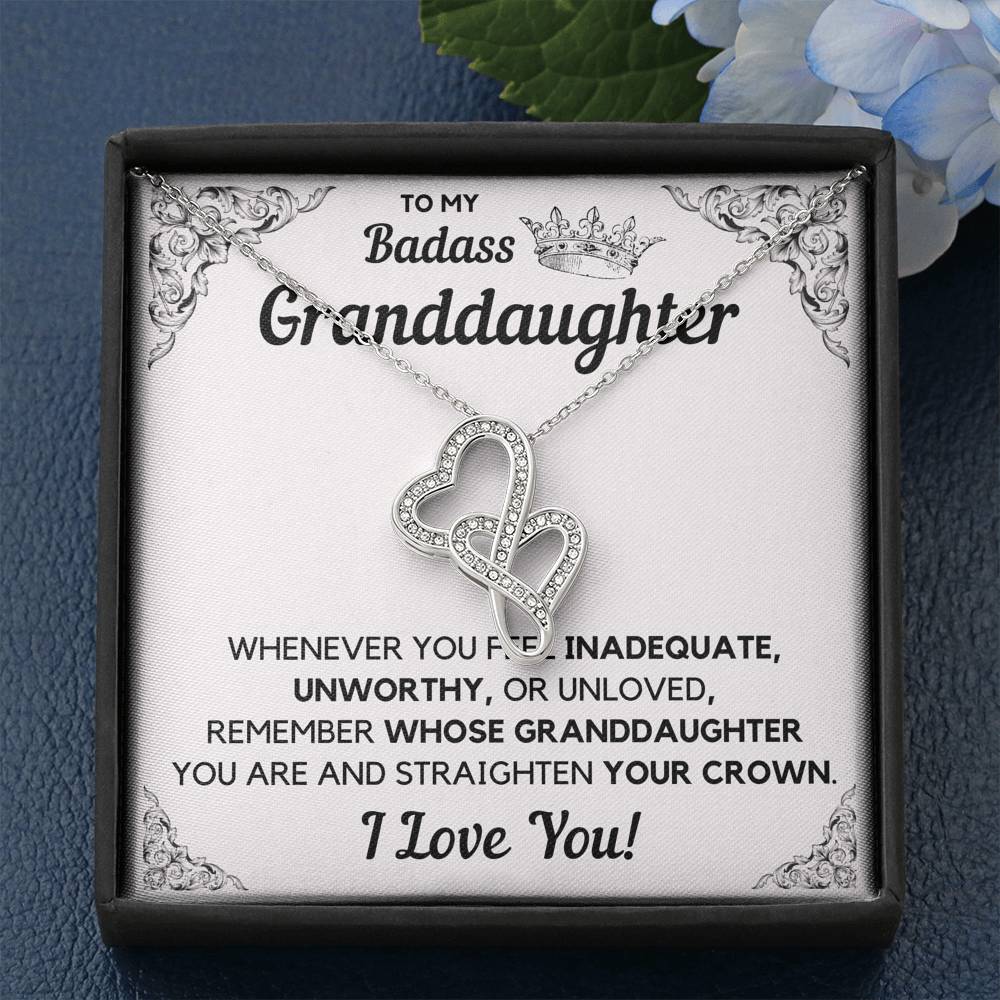 TO MY BADASS GRANDDAUGHTER CROWN DECORATION DOUBLE HEARTS NECKLACE GIFT SET - ON CLOUD NINE GIFTS