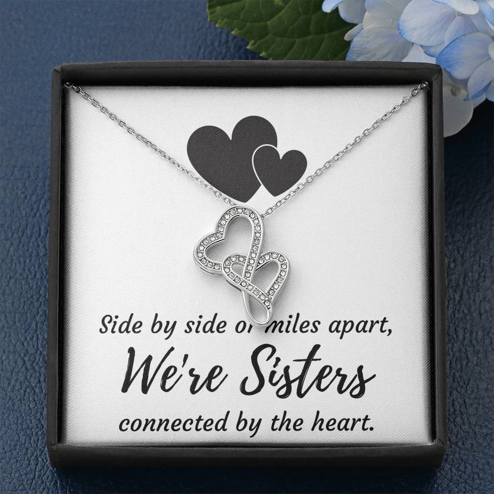SISTERS CONNECTED BY THE HEART DOUBLE HEARTS NECKLACE GIFT SET - ON CLOUD NINE GIFTS