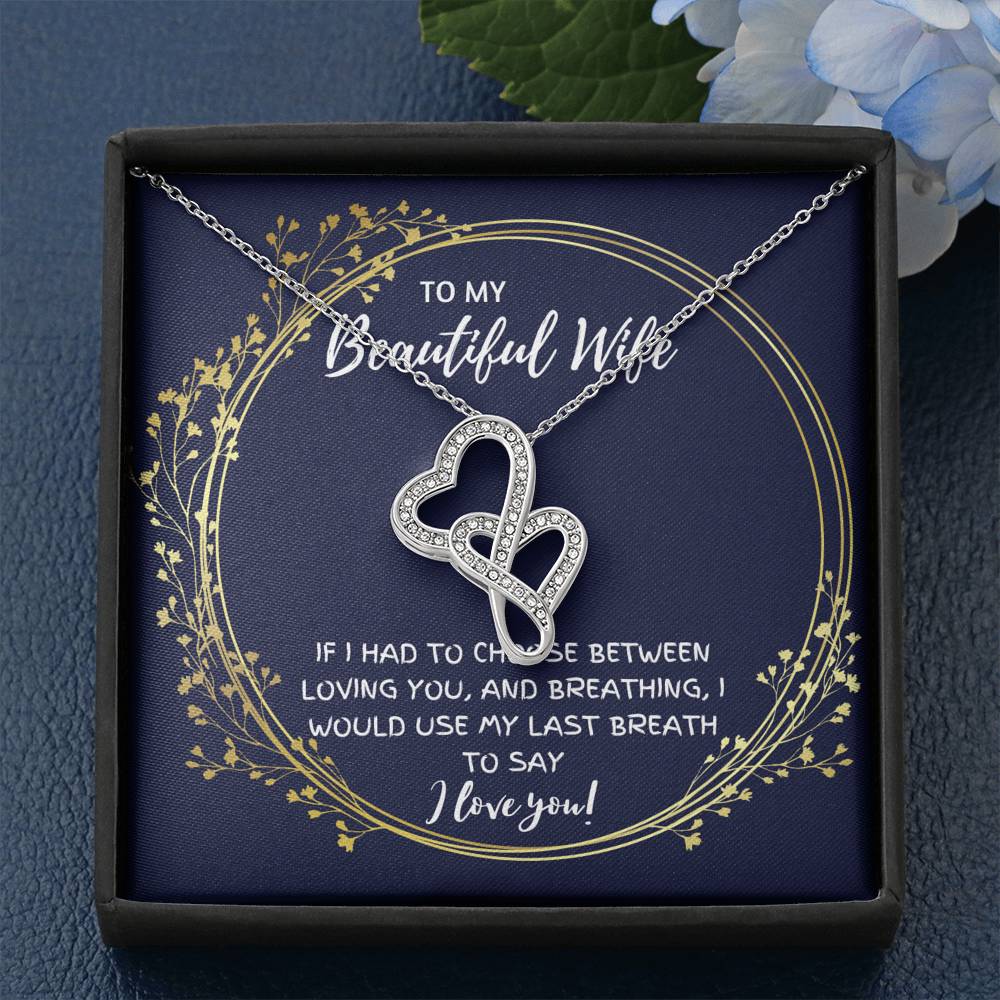 TO MY BEAUTIFUL WIFE "BREATHING" DOUBLE HEARTS NECKLACE GIFT SET - ON CLOUD NINE GIFTS