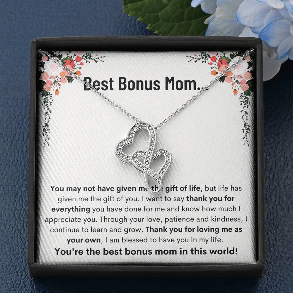 BEST BONUS MOM "LEARN AND GROW" DOUBLE HEARTS NECKLACE GIFT SET - ON CLOUD NINE GIFTS
