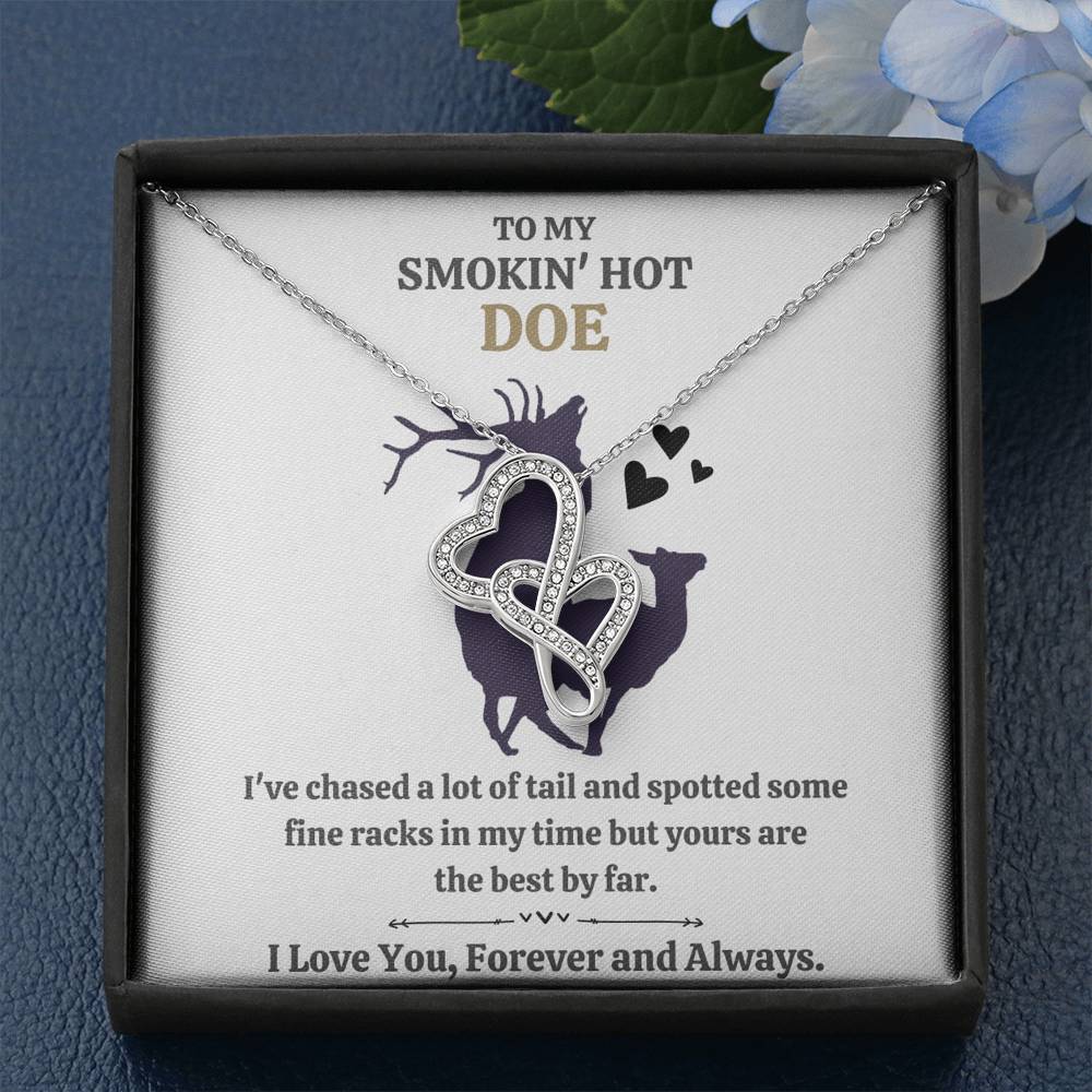 TO MY SMOKIN HOT DOE "TAIL - GOLDEN" DOUBLE HEARTS NECKLACE GIFT SET - ON CLOUD NINE GIFTS