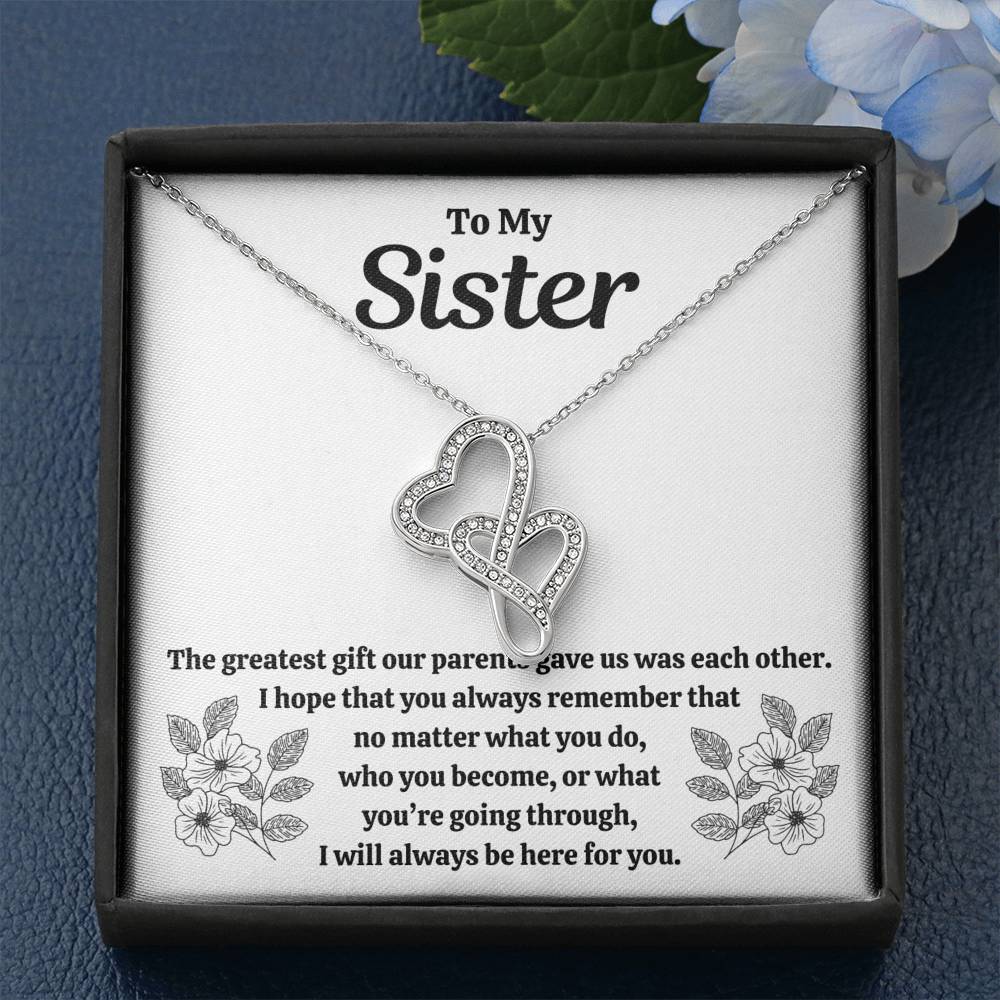 TO MY SISTER "OUR PARENTS" DOUBLE HEARTS NECKLACE GIFT SET - ON CLOUD NINE GIFTS