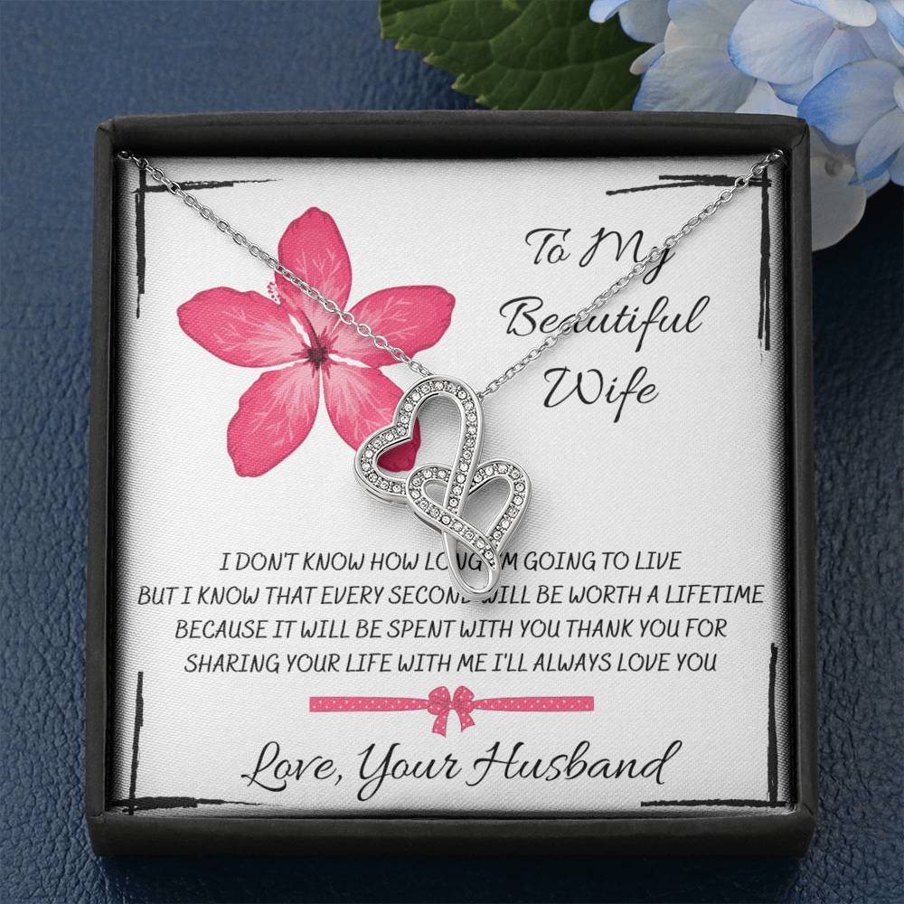 TO MY BEAUTIFUL WIFE "EVERY SECOND" DOUBLE HEARTS NECKLACE GIFT SET - ON CLOUD NINE GIFTS
