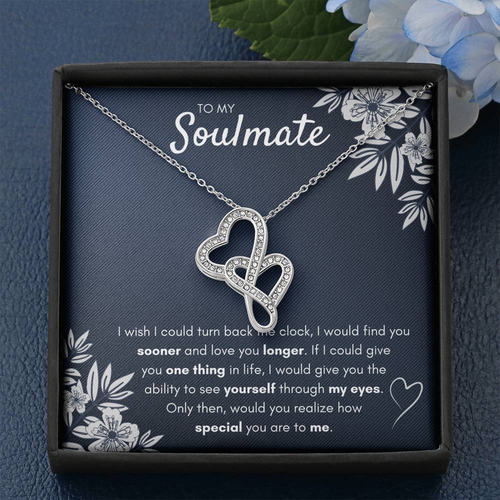 TO MY SOULMATE "FIND YOU SOONER" DOUBLE HEARTS NECKLACE GIFT SET - ON CLOUD NINE GIFTS